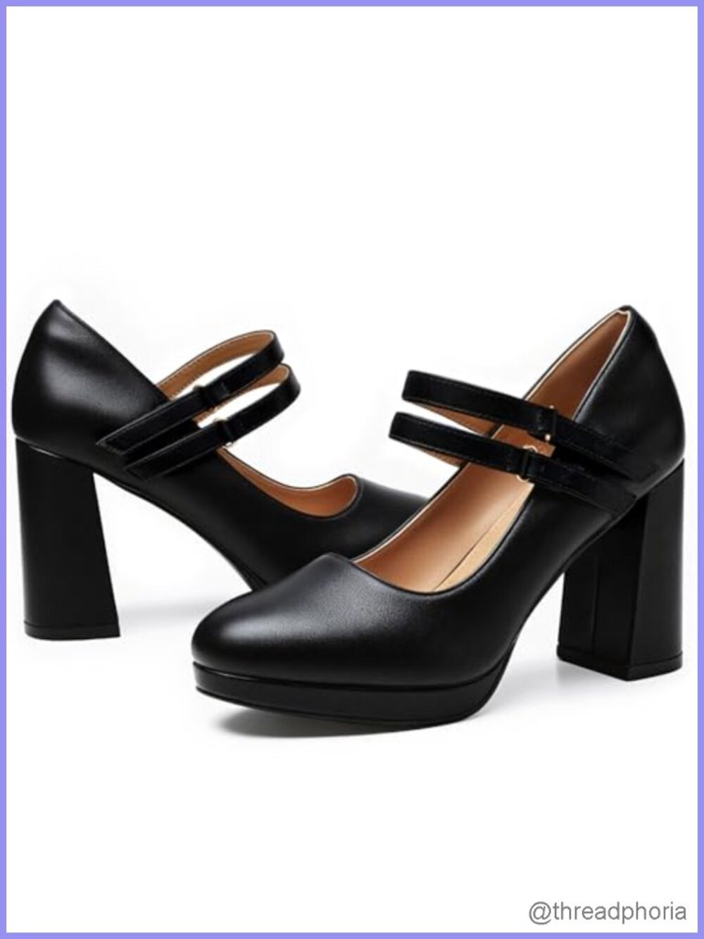 Mary Jane Platform Heels Chunky Block Double Strap Round Toe Dress Pumps